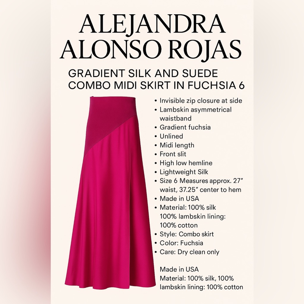 ALEJANDRA ALONSO ROJAS GRADIENT SILK AND SUEDE COMBO MIDI SKIRT IN FUCHSIA 6